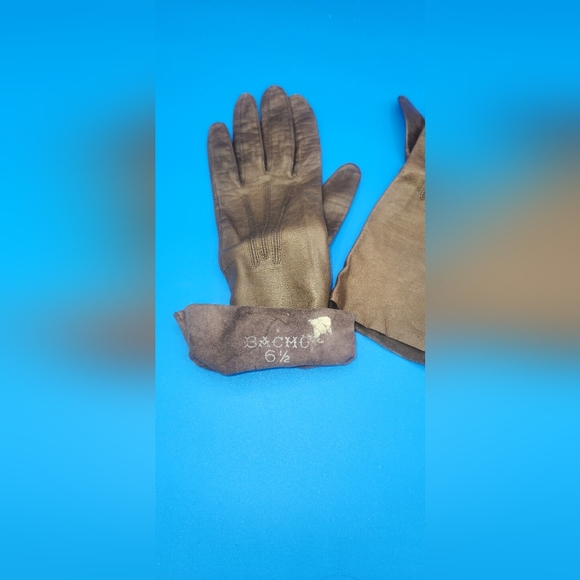 Bacmo 70s (or 60s) Genuine Leather Kid Gloves Coffee colored in sz 6.5 - Picture 4 of 6